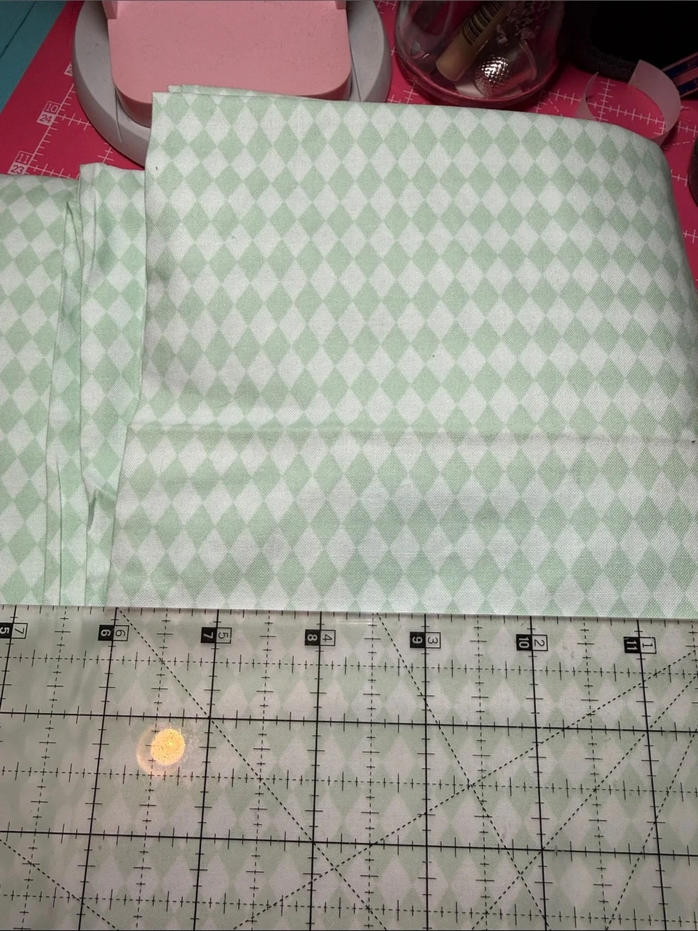 6yds Soft Mint Diamond & 1 yd blue and green Cotton Fabric